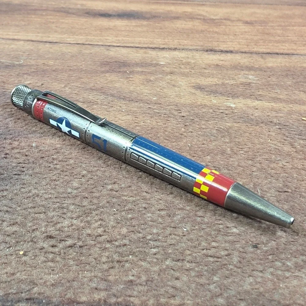 Retro 1951 Tornado Rollerball Pen Adult OS Silver Good P-51 Mustang WWII Plane